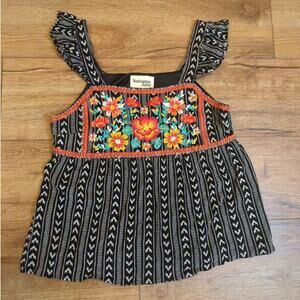 Savanna Jane Women Medium Tank Top Embroidered Flowers Nature Floral‎ Boho Farm